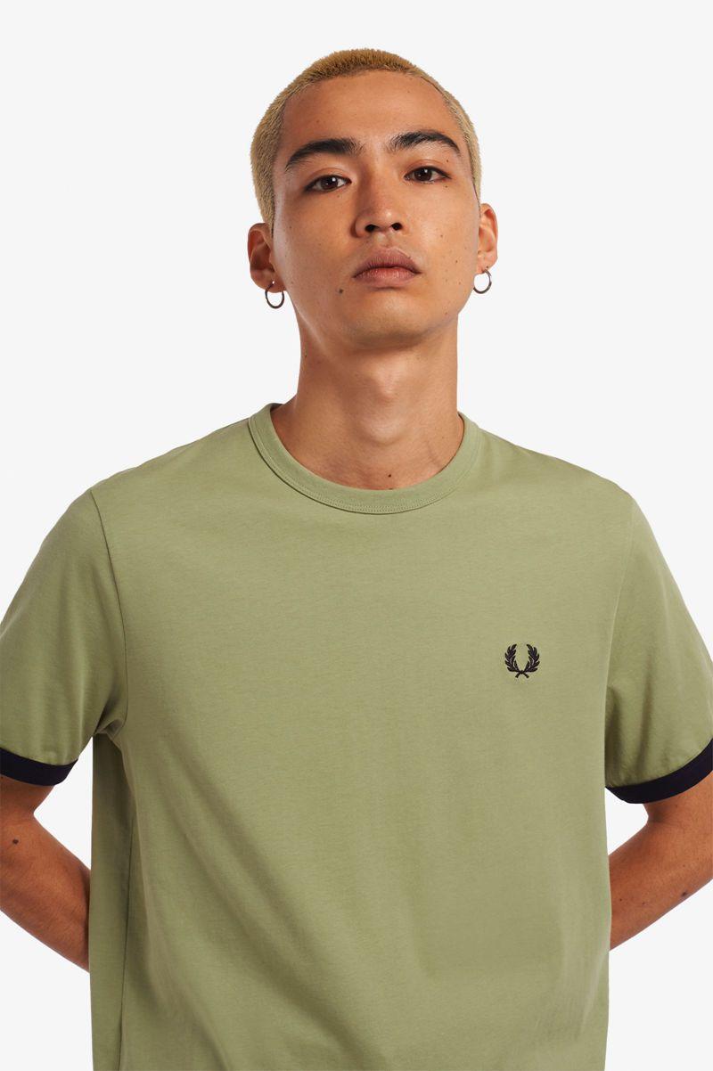 Olive Green Fred Perry Ringer Men's T Shirts | PH 1748PJJQ